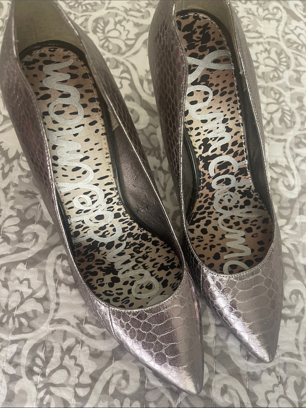 Sam Edelman Metallic Mauve Pointed-Toe Pumps 4inches heels